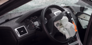 Busted airbag after a car accident