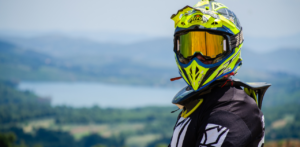 Motocross Rider Wearing Helmet and Goggles