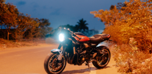 Motorcycle Parked at Dusk on a Roadside